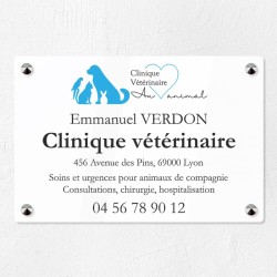 Plaque vétérinaire en plexiglas quadri et logo 30x20cm