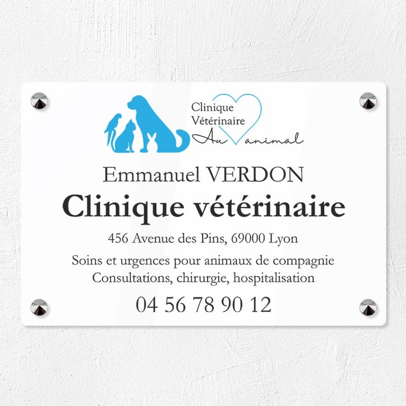 Plaque vétérinaire en plexiglas quadri et logo 30x20cm