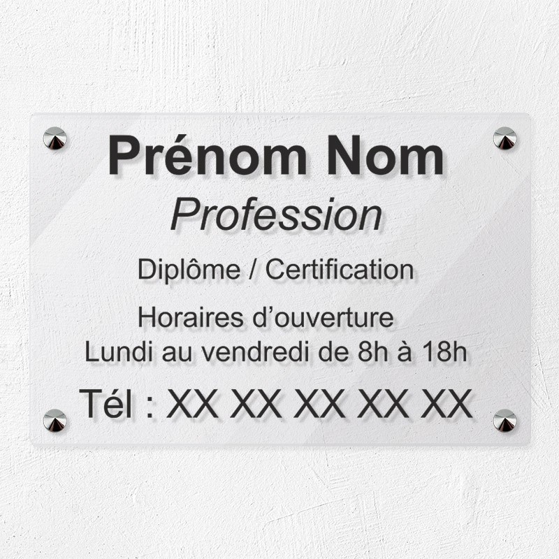 Plaque personnalisée en plexiglas transparent 30x20cm｜Plaque pro