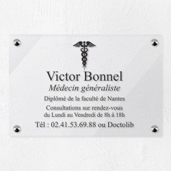 Plaque médecin personnalisée en plexiglas transparent 30x20cm