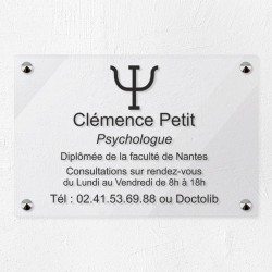 Plaque psychologue en plexiglas transparent à personnaliser 30x20cm