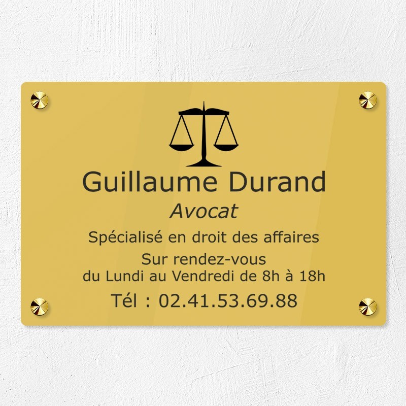 Plaque profesionnelle pour avocat en plexiglas 30x20cm