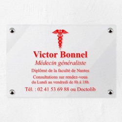 Plaque médecin personnalisée en plexiglas transparent 30x20cm