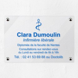 Plaque personnalisée en plexiglas transparent pour infirmière 30x20cm