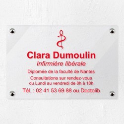 Plaque personnalisée en plexiglas transparent pour infirmière 30x20cm