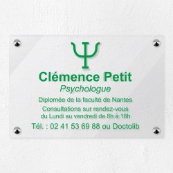 Plaque psychologue en plexiglas transparent à personnaliser 30x20cm