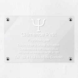 Plaque psychologue en plexiglas transparent à personnaliser 30x20cm