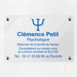 Plaque psychologue en plexiglas transparent à personnaliser 30x20cm
