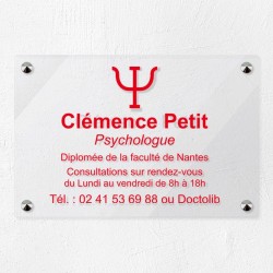 Plaque psychologue en plexiglas transparent à personnaliser 30x20cm