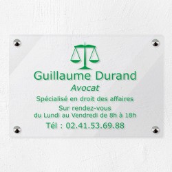 Plaque avocat personnalisée en plexiglas transparent 30x20cm