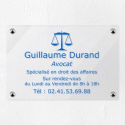 Plaque avocat personnalisée en plexiglas transparent 30x20cm