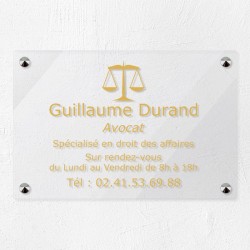 Plaque avocat personnalisée en plexiglas transparent 30x20cm