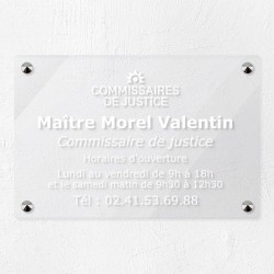 Plaque commissaire justice personnalisée en plexi transparent 30x20cm