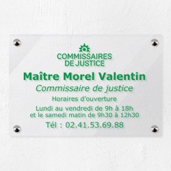 Plaque commissaire justice personnalisée en plexi transparent 30x20cm