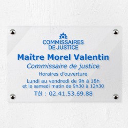 Plaque commissaire justice personnalisée en plexi transparent 30x20cm