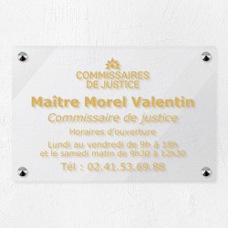 Plaque commissaire justice personnalisée en plexi transparent 30x20cm