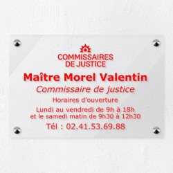 Plaque commissaire justice personnalisée en plexi transparent 30x20cm
