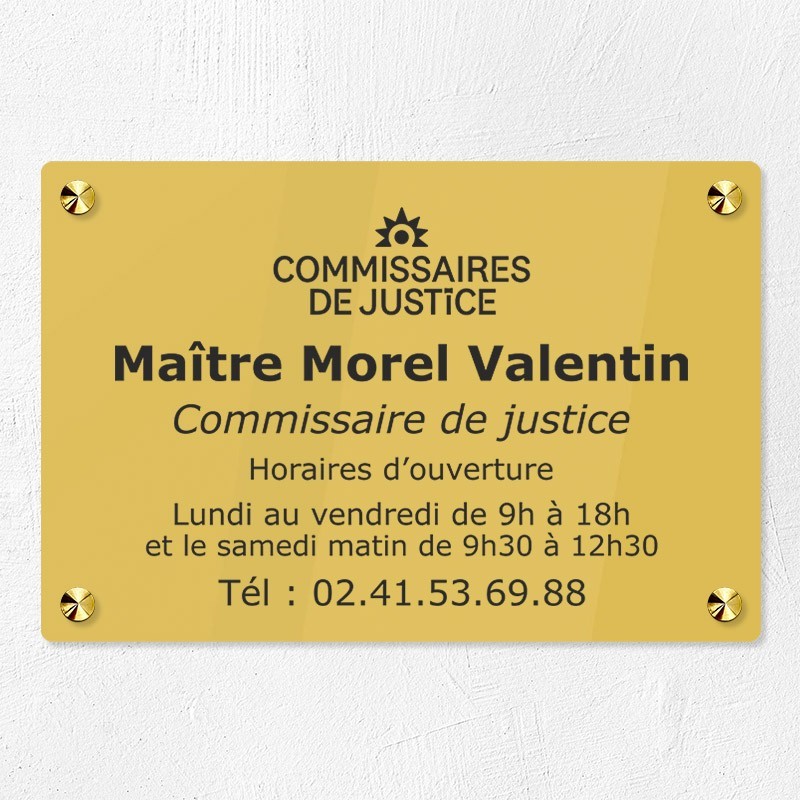 Plaque gravée pour commissaire de justice en plexiglas 30x20cm