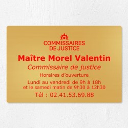 Plaque commissaire de justice en laiton à personnaliser 30x20cm