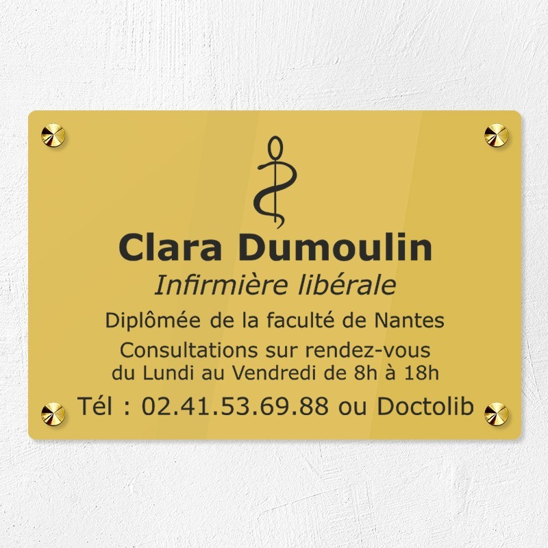 Plaque gravée pour infirmière libérale en plexiglas 30x20cm