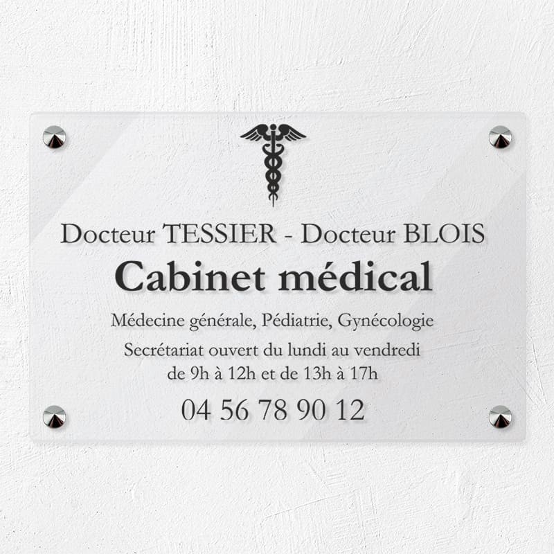 Plaque cabinet médical en plexiglas transparent 30x20cm