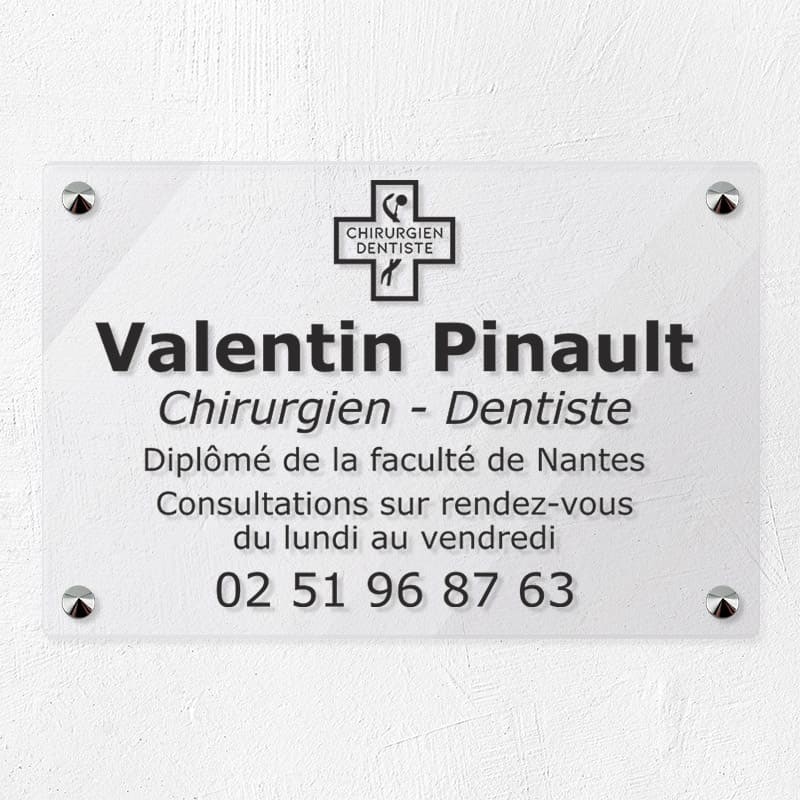 Plaque dentiste en plexiglas transparent 30x20cm