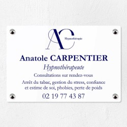 Plaque hypnothérapeute en plexiglas quadri et logo 30x20cm