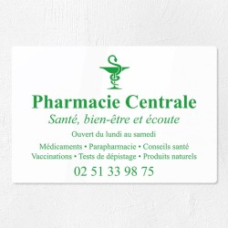 Plaque pharmacie en plexiglas quadri et logo 30x20cm