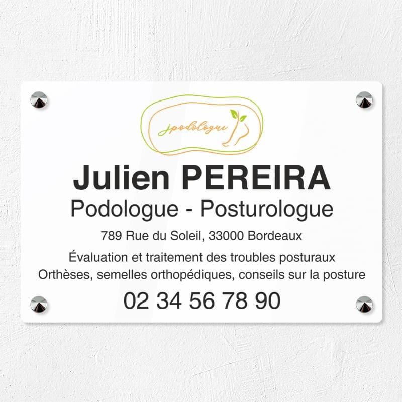 Plaque podologue en plexiglas quadri et logo 30x20cm