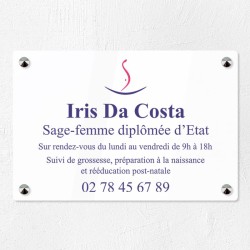 Plaque sage-femme en plexiglas quadri et logo 30x20cm